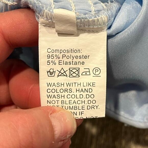 Womens Puffed Long Sleeves Crop Top Smocked Square Neck Pullover Sky Blue Size S - Picture 2 of 4